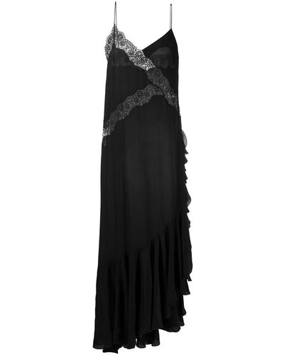 Faith Connexion Silk Lace Panel Ruffle Dress - Black