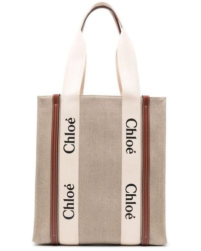 Chloé Woody Canvas And Leather Tote Bag - Natural