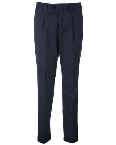 Brunello Cucinelli Garment-dyed Leisure Fit Pants In American Pima Comfort Cotton With Pleats - Blue