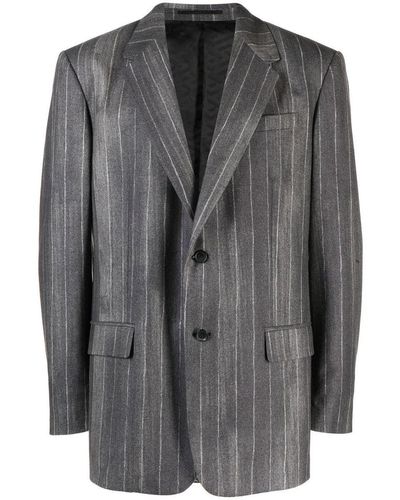 Versace Flannel Single-Breasted Blazer Jacket - Gray
