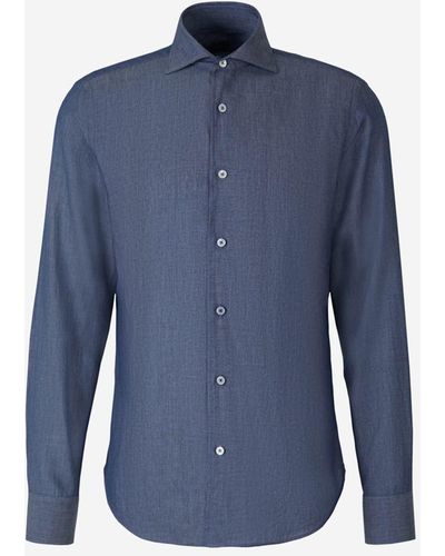 Fedeli Cotton Denim Shirt - Blue