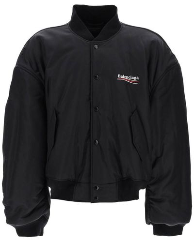 Balenciaga Logo-print Bomber Jacket in Black for Men | Lyst