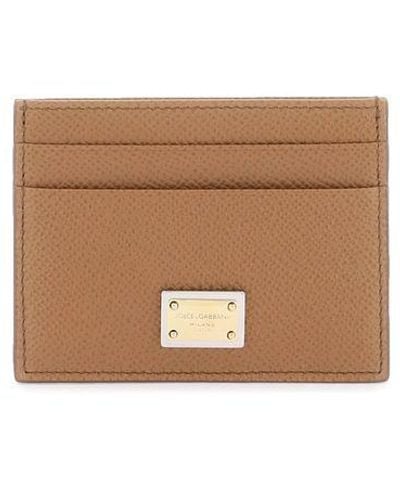 Dolce & Gabbana Grained Leather Logo Plaque Cardholder. - Brown