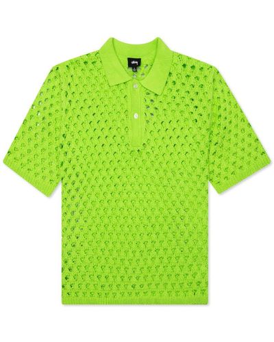 Stussy Big Mesh Sweater Polo Lime In Cotton - Green