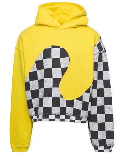 ERL Check Pattern Panelled Hoodie - Yellow
