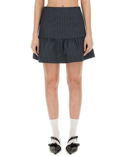 Ganni Striped Recycled-polyester-blend Mini Skirt - Black