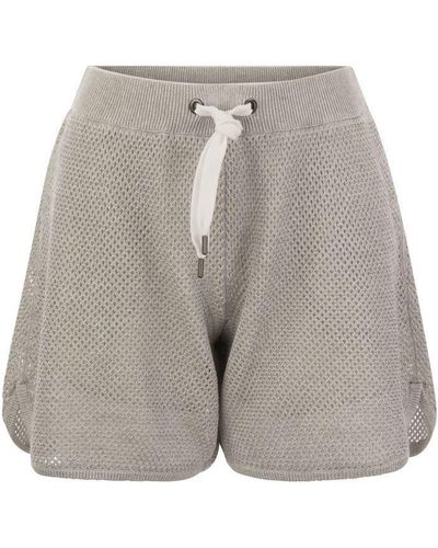 Brunello Cucinelli Sparkling Net Knit Cotton Shorts - Grey