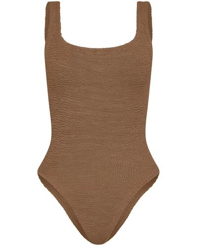 Hunza G Square Neck One-piece Swimsuit With Deep Back Neckline - Brown