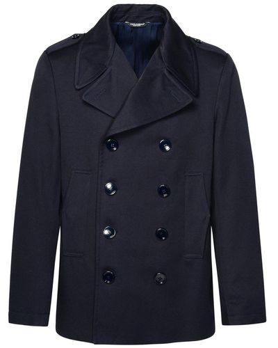 Dolce & Gabbana Wool Double Breasted Coat - Blue