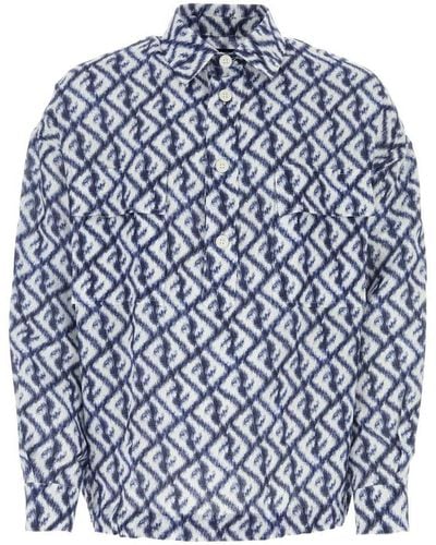Fendi Logo-print Linen Shirt - Blue