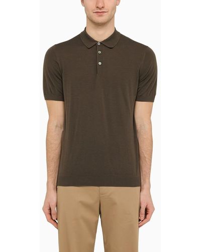 Drumohr Taupe Short Sleeved Polo - Brown