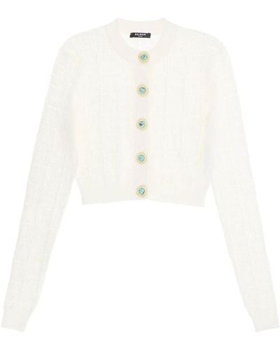 Balmain Cropped Cardigan With Jewel Buttons - White