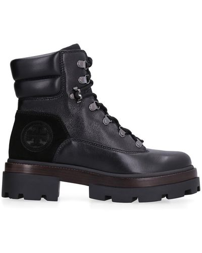 Tory Burch Miller Leather Combat Boots - Black