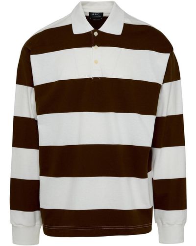 A.P.C. Brown And White Cotton Riley Polo Shirt