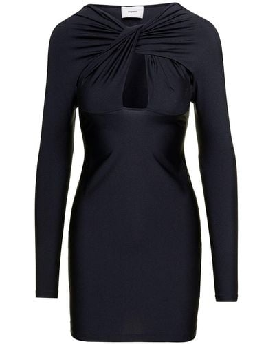 Coperni Mini Black Dress With Twisted Cut-out Detail In Stretch Polyamide Woman - Blue