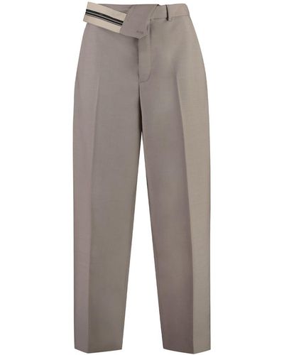 Fendi Wool Carrot-Fit Pants - Grey