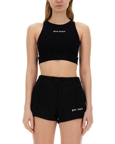 Palm Angels Crop Top With Logo - Black