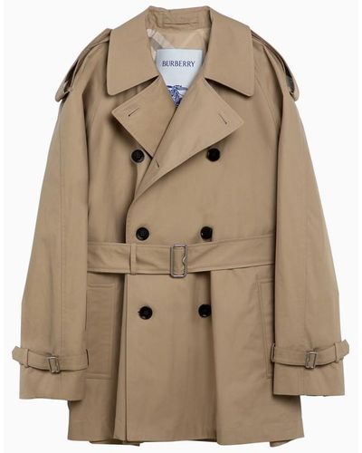 Burberry Short Double Breasted Trench Coat With Belt - Natural