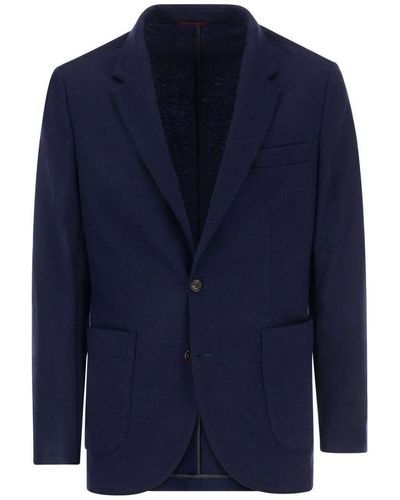 Brunello Cucinelli Cashmere Jersey Blazer With Patch Pockets - Blue