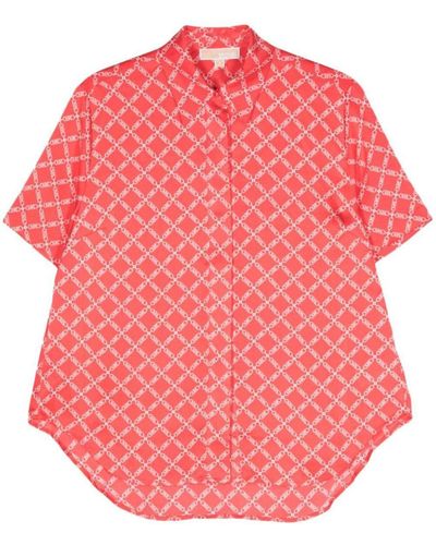 Michael Kors Empire Logo-print Satin Shirt - Pink