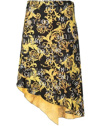 Versace Logo Couture Asymmetric Midi Skirt - Yellow