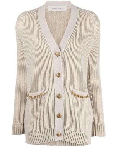 Golden Goose Ribbed-knit Buttoned Cardigan - Natural