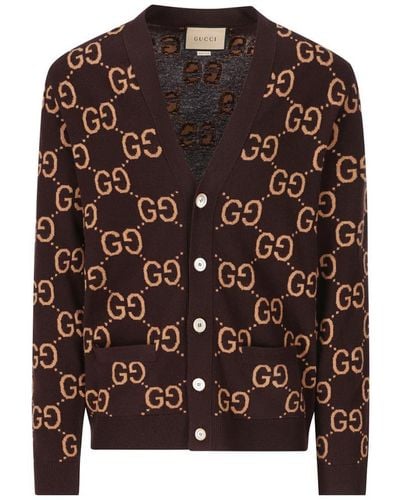 Gucci Cardigan With GG Pattern - Brown