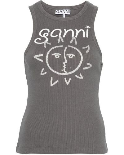 Ganni Top With Logo - Gray