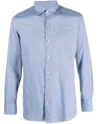 Finamore 1925 Slim Fit Flannel Shirt - Blue
