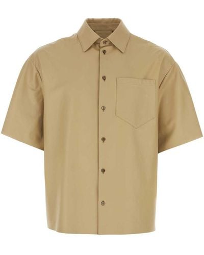 Prada Short-sleeved Spread-collar Boxy-fit Leather Shirt - Natural
