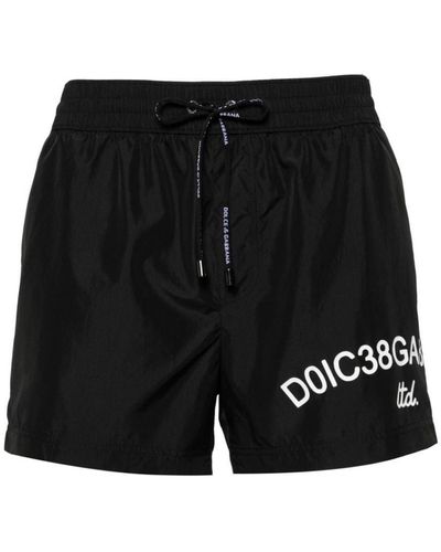 Dolce & Gabbana Swim Shorts With Logo Print - Black