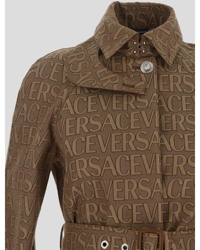 Versace All-Over Logo Short Trench Coat - Brown