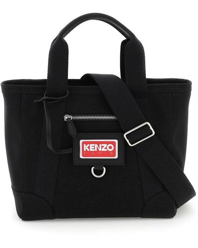 KENZO Small Fabric Tote Bag With Shoulder Strap - Black