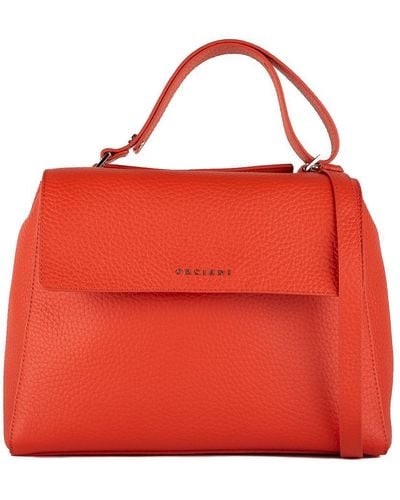 Orciani Sveva Soft Medium Leather Shoulder Bag With Poppy Shoulder Strap - Red