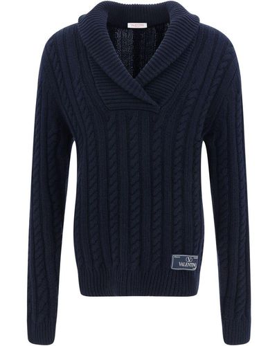 Valentino Cable Knit Jumper - Blue