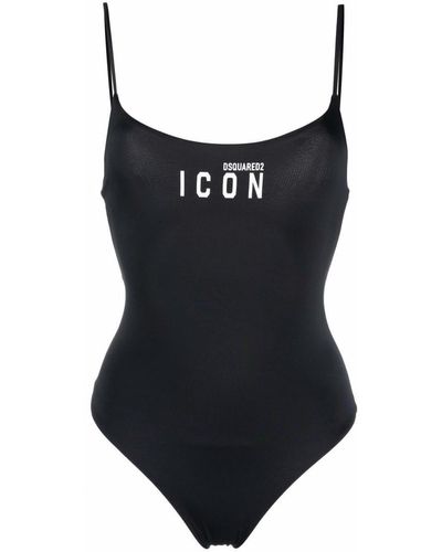 DSquared² One Piece Swimsuit With Logo Print - Black