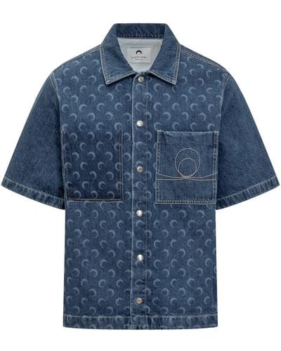 Marine Serre Denim Workwear Shirt - Blue