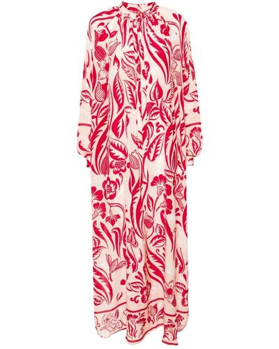 F.R.S For Restless Sleepers Printed Crepe De Chine Long Dress - Red