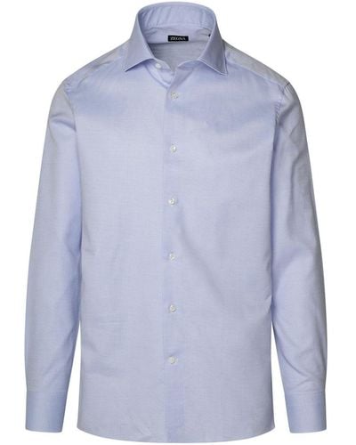 ZEGNA Two-Tone Cotton Shirt - Blue
