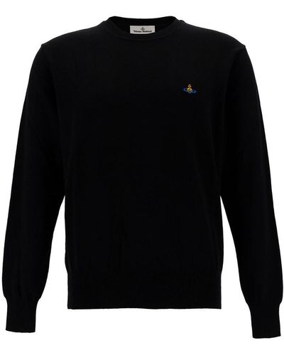 Vivienne Westwood Crewneck Sweater With Orb Embroidery - Black