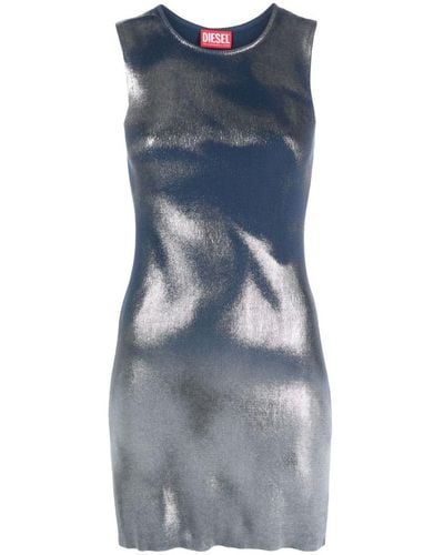 DIESEL M-idony Short Knit Dress With Metallic Effects - Blue