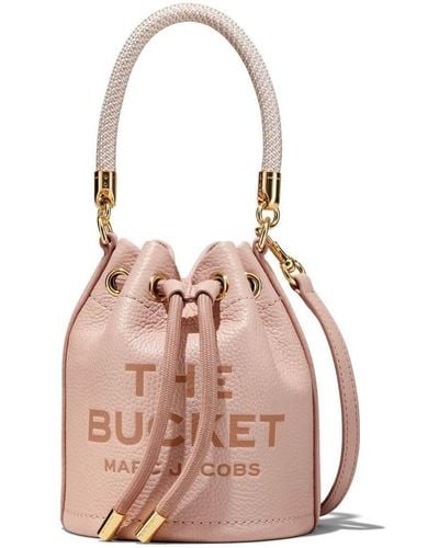 Marc Jacobs 'the Leather Bucket' Mini Handbag With Drawstring And Front Logo In Hammered Leather Woman - Pink