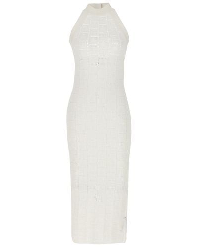 Balmain Monogrammed Knit Dress Dresses - White