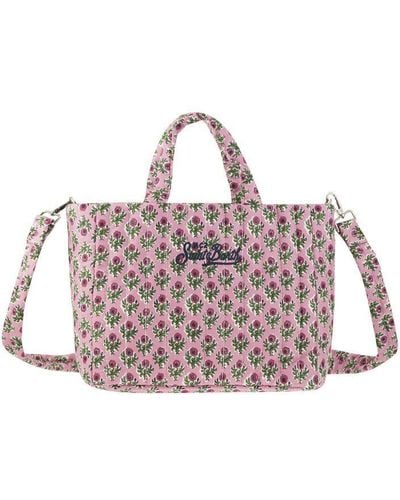 Mc2 Saint Barth Soft Tote Mid Quilted Bag With Flowers - Purple