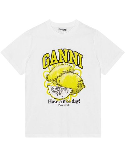 Ganni Relaxed Lemon T-shirt. - White