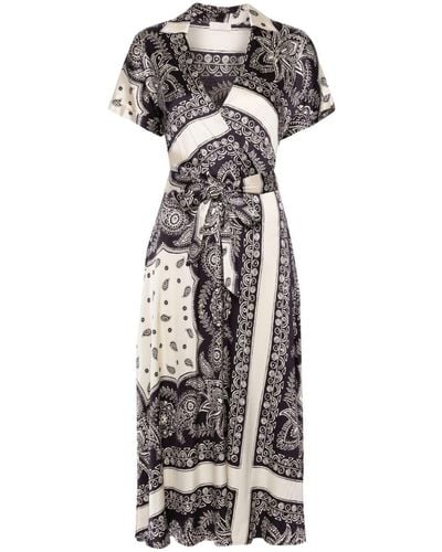 Liu Jo Midi Viscose Dress With Bandana Print - Black