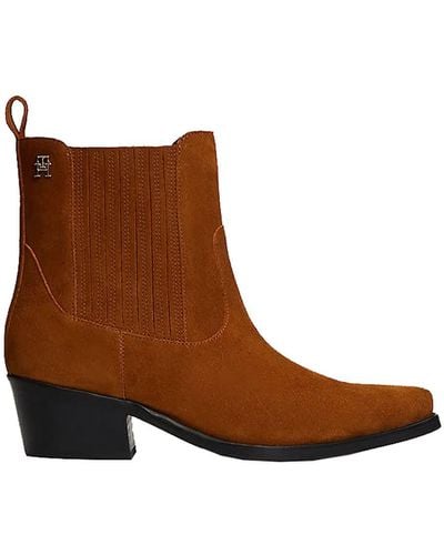Tommy Hilfiger Suede Cowboy Boot Shoes - Brown