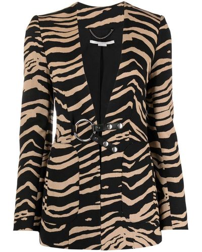 Stella McCartney Tiger-print Jacquard Belted Jacket - Black