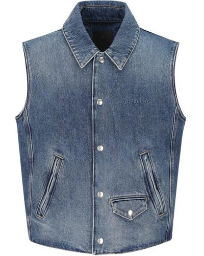 Givenchy Sleeveless Flap-pocket Denim Vest - Blue