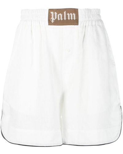 Palm Angels Logo-patch Linen Shorts - White